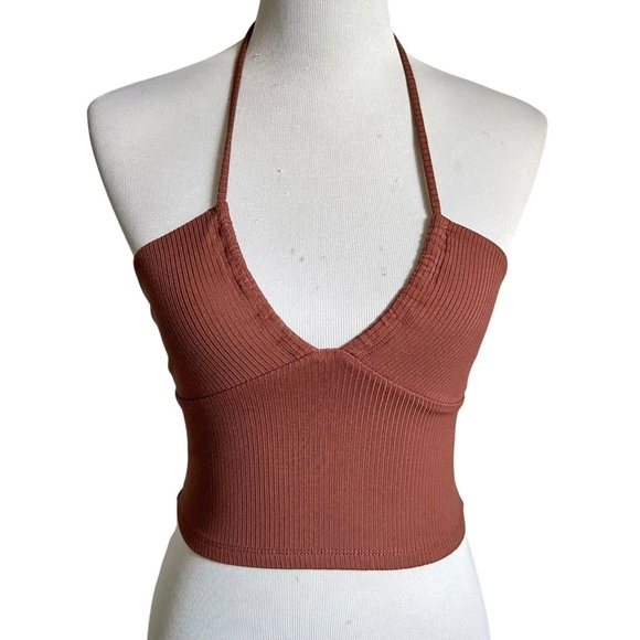 Aritzia Tops - Aritzia Wilfred Womens Merci Ribbed Halter Cropped Top Size XS Brown